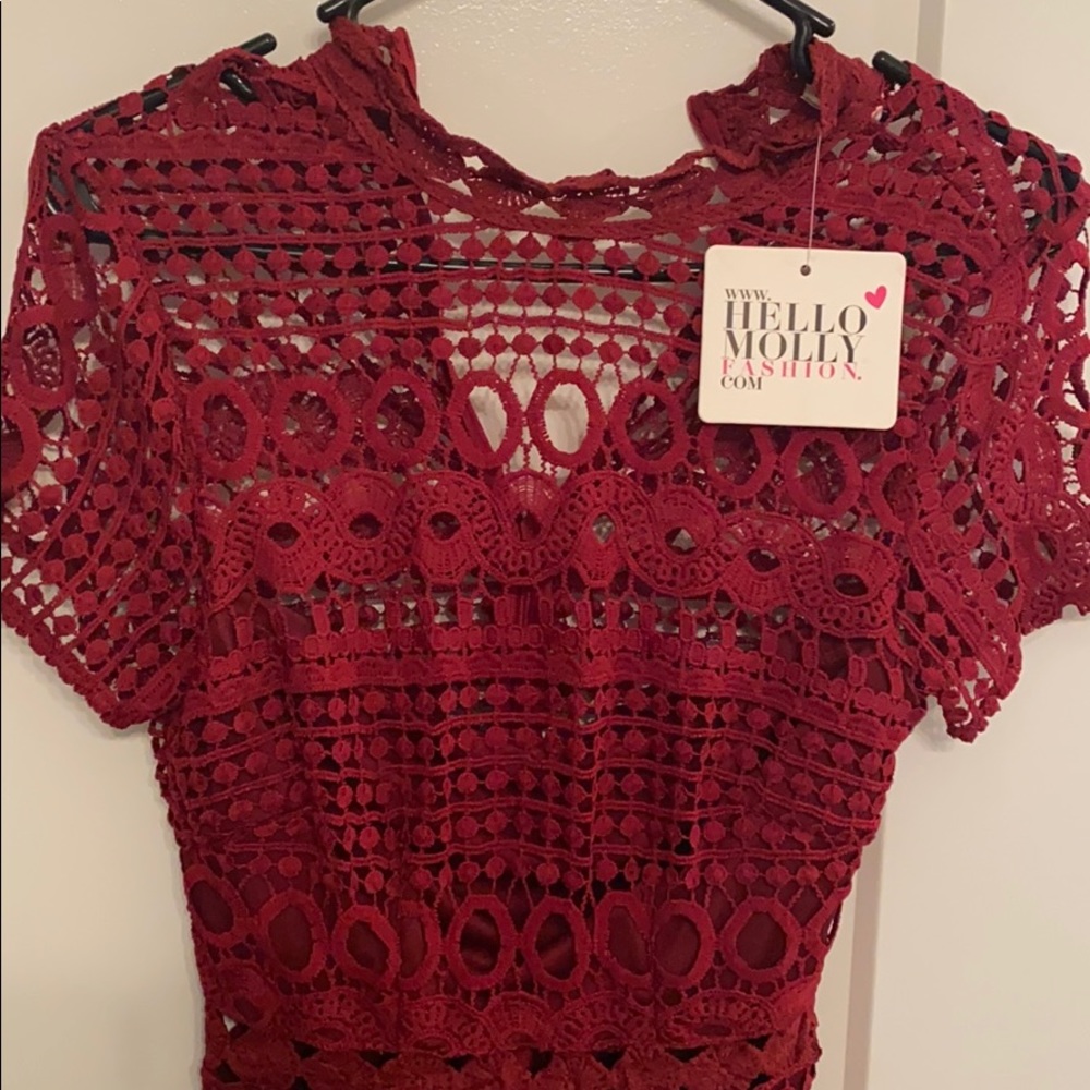 Red lace dress with cut outs